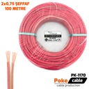 2x0.75 Hoparlör Kablosu Şeffaf Kordon 100mt Poke Pk-1170