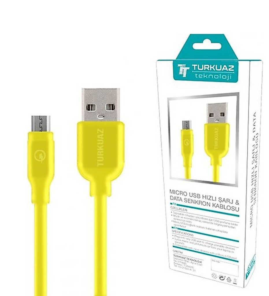 Micro Şarj Kablosu 2.4a Sarı 125cm Turkuaz PK-5426