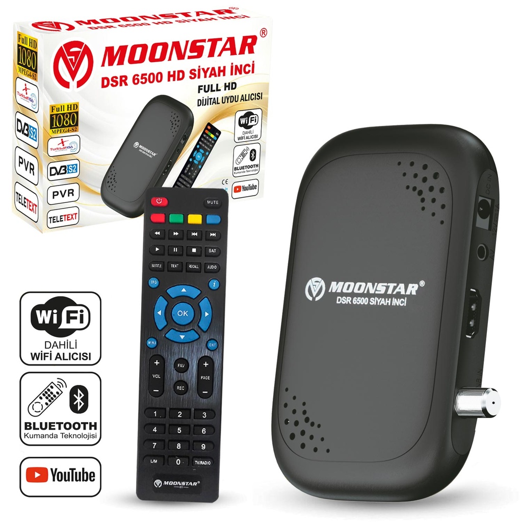 Mini Hd Uydu Alıcı Dahili Wifi BT Kumanda Siyah İnci Moonstar DSR-6500  R41