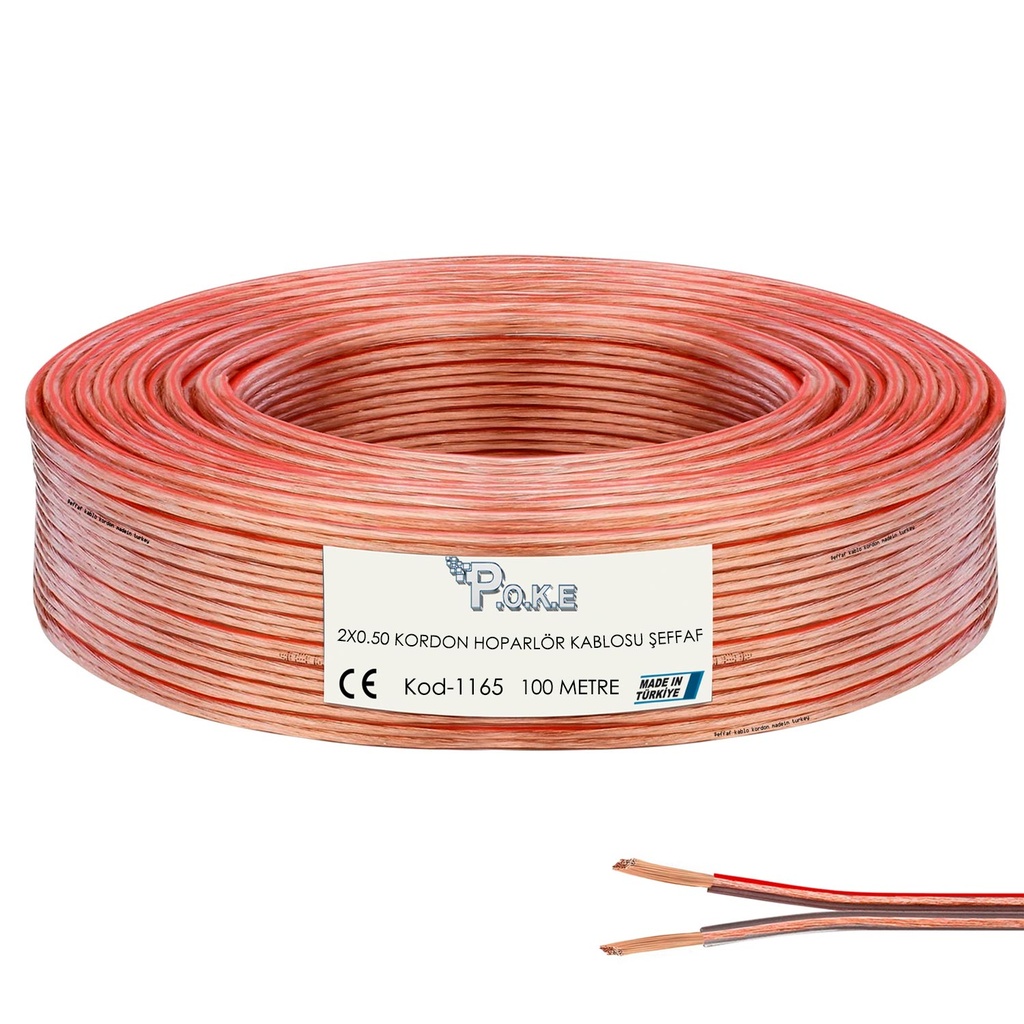 2x0.50 Hoparlör Kablosu Şeffaf Kordon 100mt Poke PK-1165