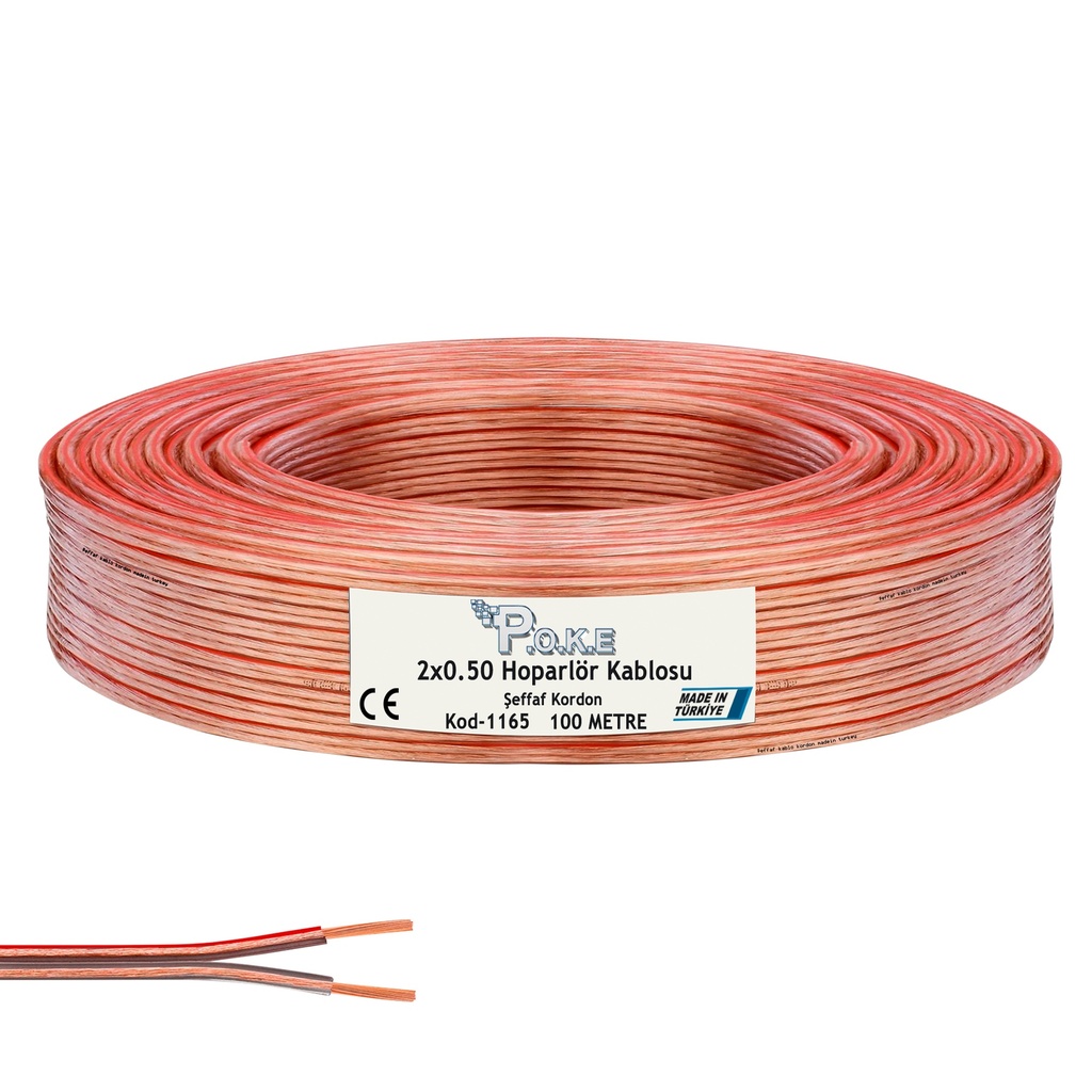 2x0.50 Hoparlör Kablosu Şeffaf Kordon 100mt Poke Pk-1165