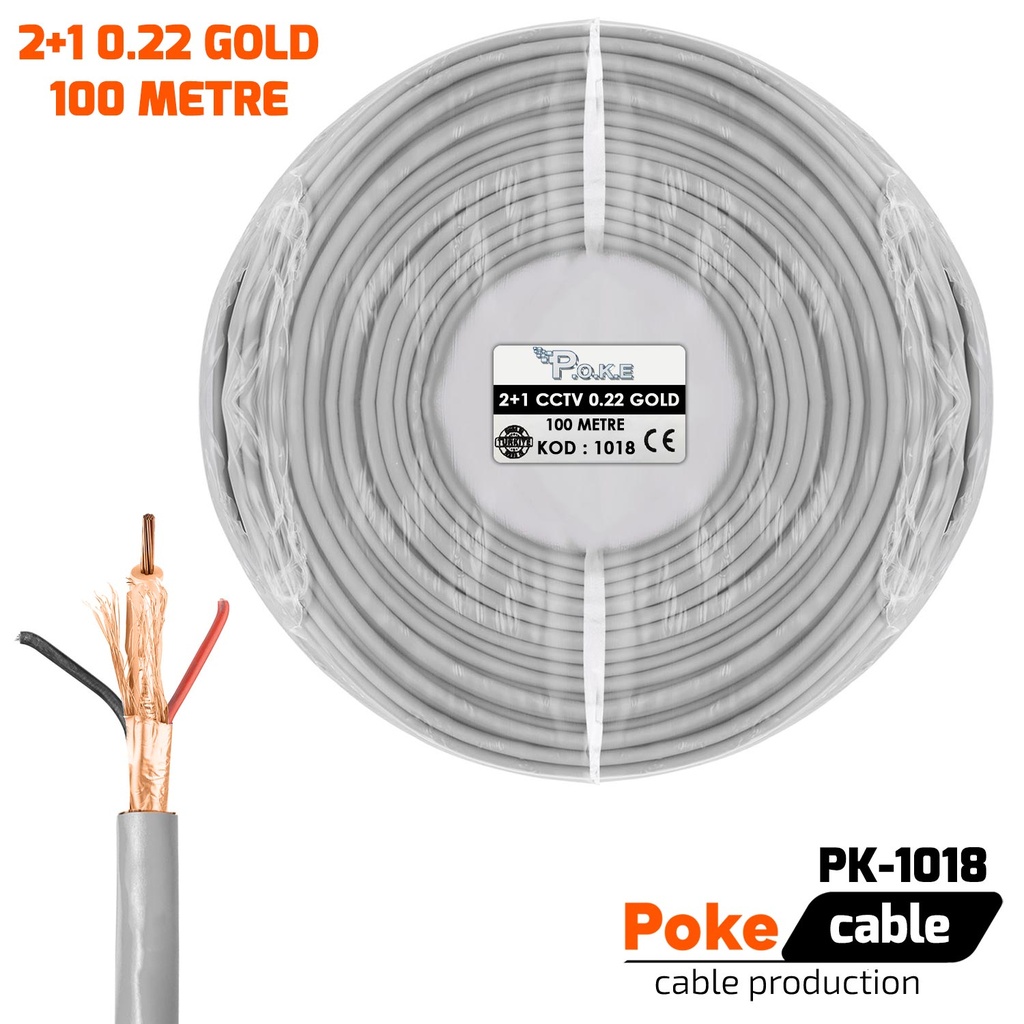 2+1 CCTV 0.22 Kamera Kablosu Gold 100mt Poke Pk-1018