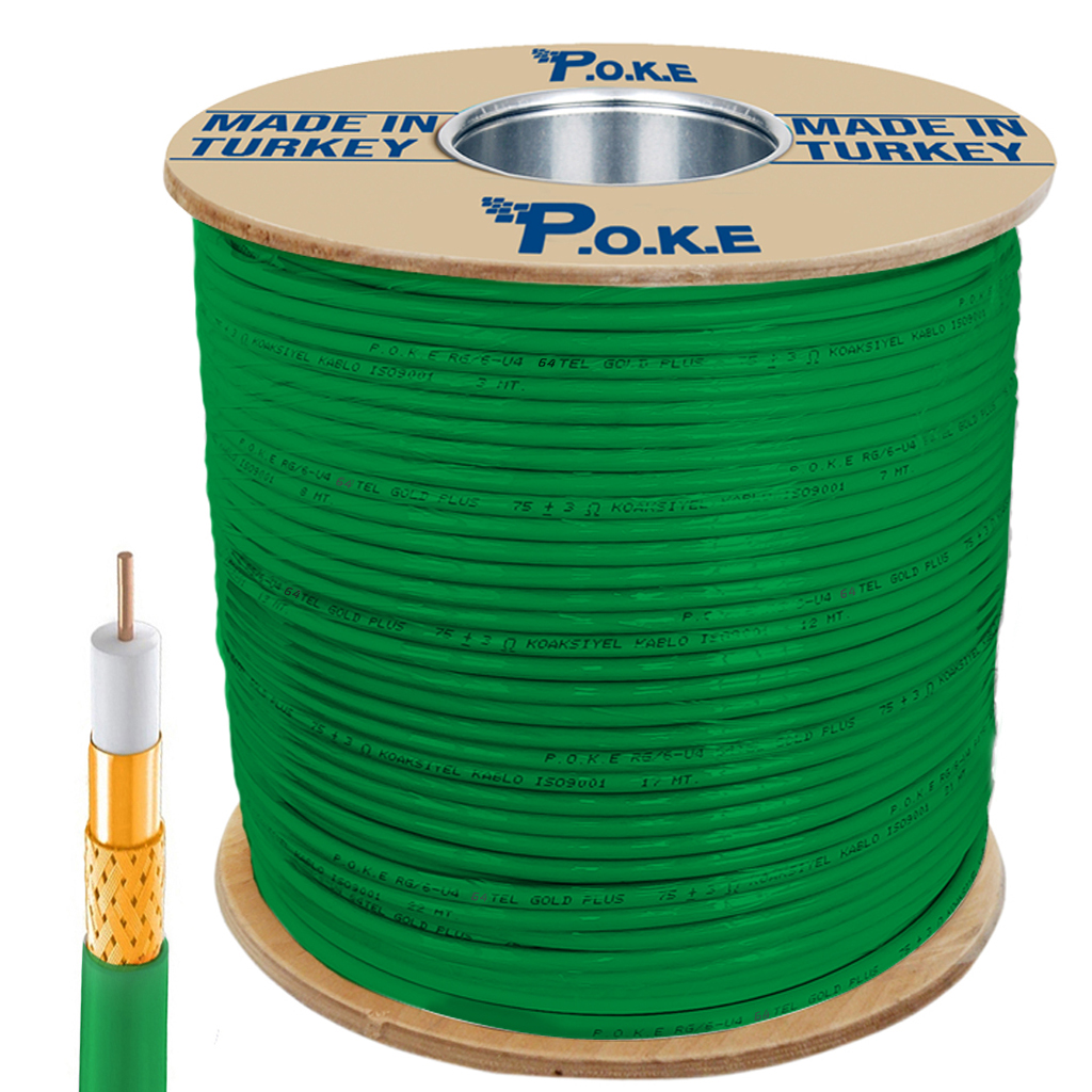 Anten Kablosu Gold RG6/U4 64Tel 1.02 Yeşil 300mt Poke PK-1365