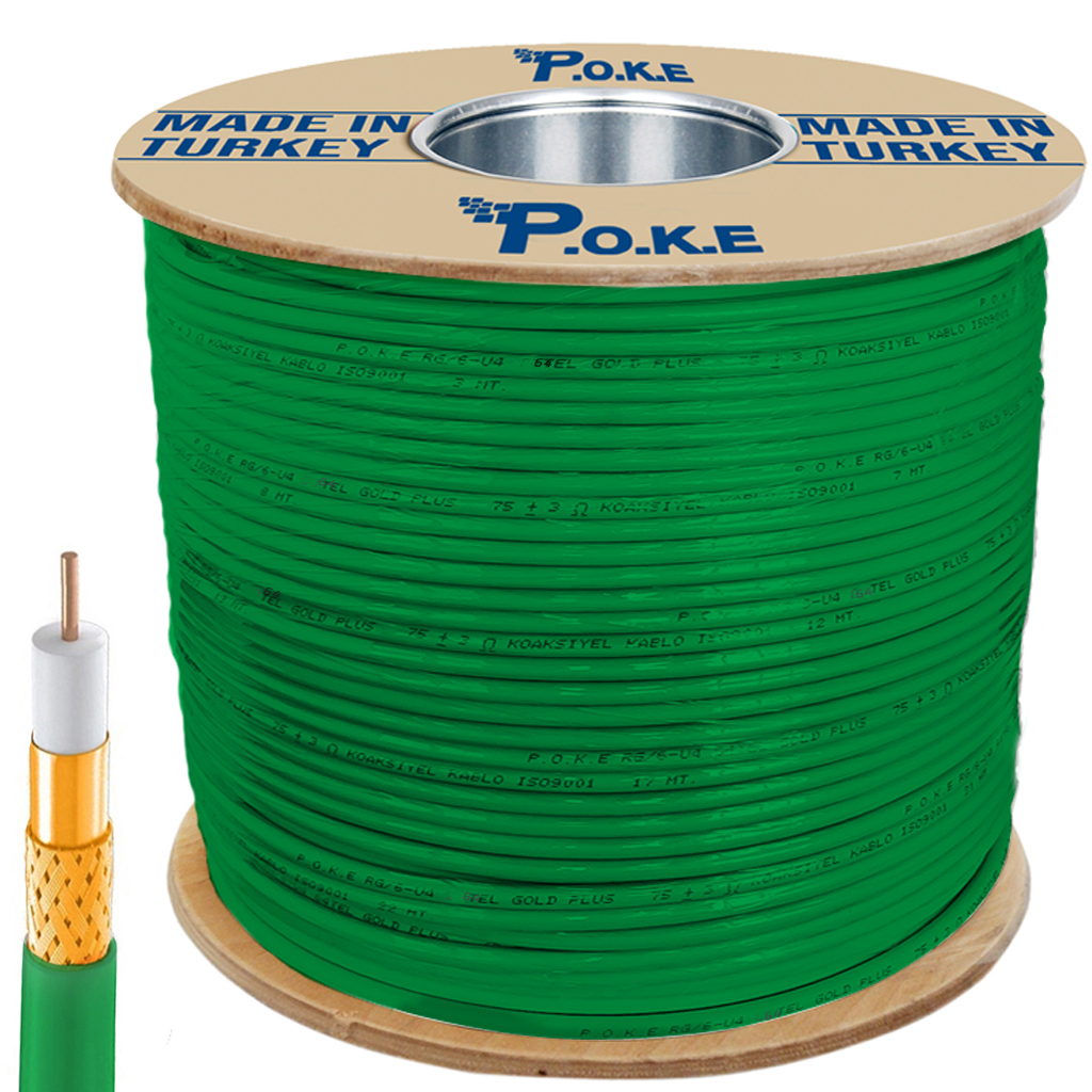 Anten Kablosu Gold RG6/U4 64Tel 1.02 Yeşil 500mt Poke PK-1366
