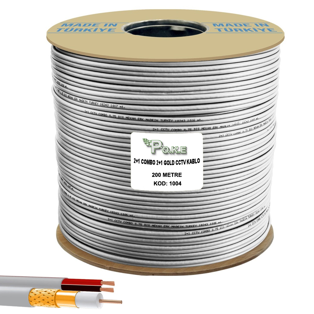 2+1 CCTV 2x0.75 Gold Dış Mekan Combo Kamera Kablosu 200mt Poke Pk-1004