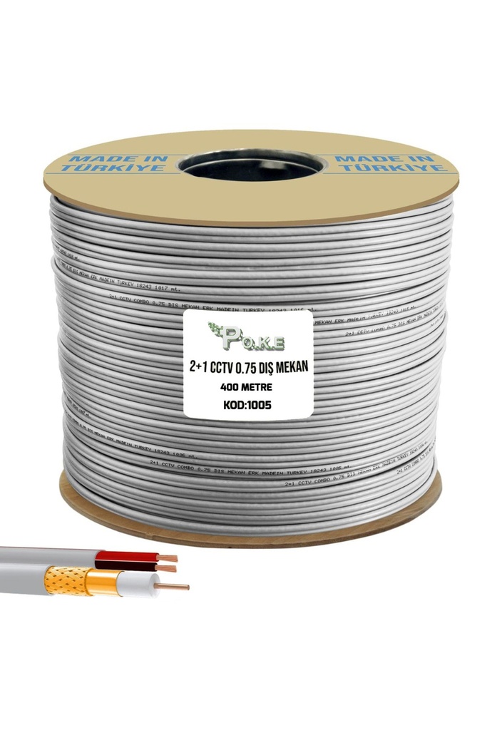 2+1 CCTV 2x0.75 Gold Dış Mekan Combo Kamera Kablosu 400mt Poke Pk-1005