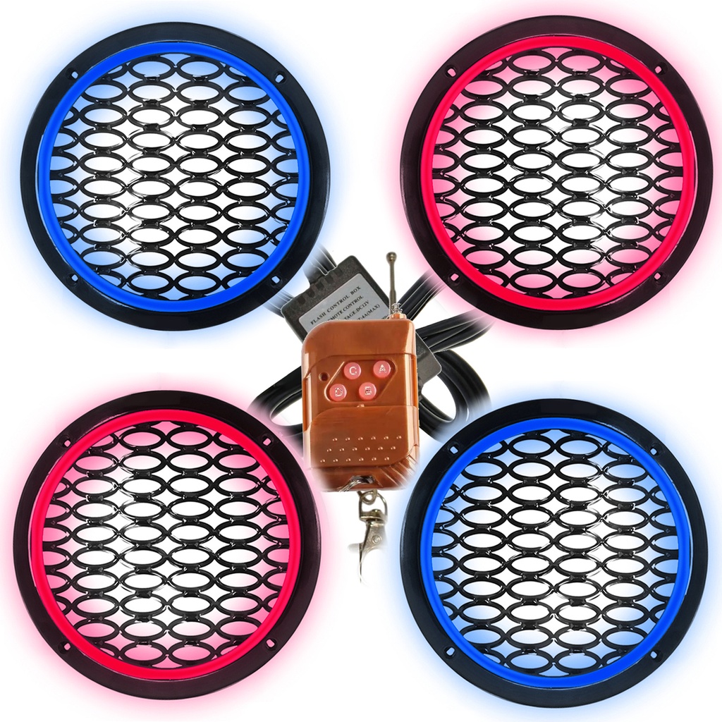 Çakar Ledli 16cm Hoparlör Kapak Mavi Kırmızı 4adet Poke PK-5604