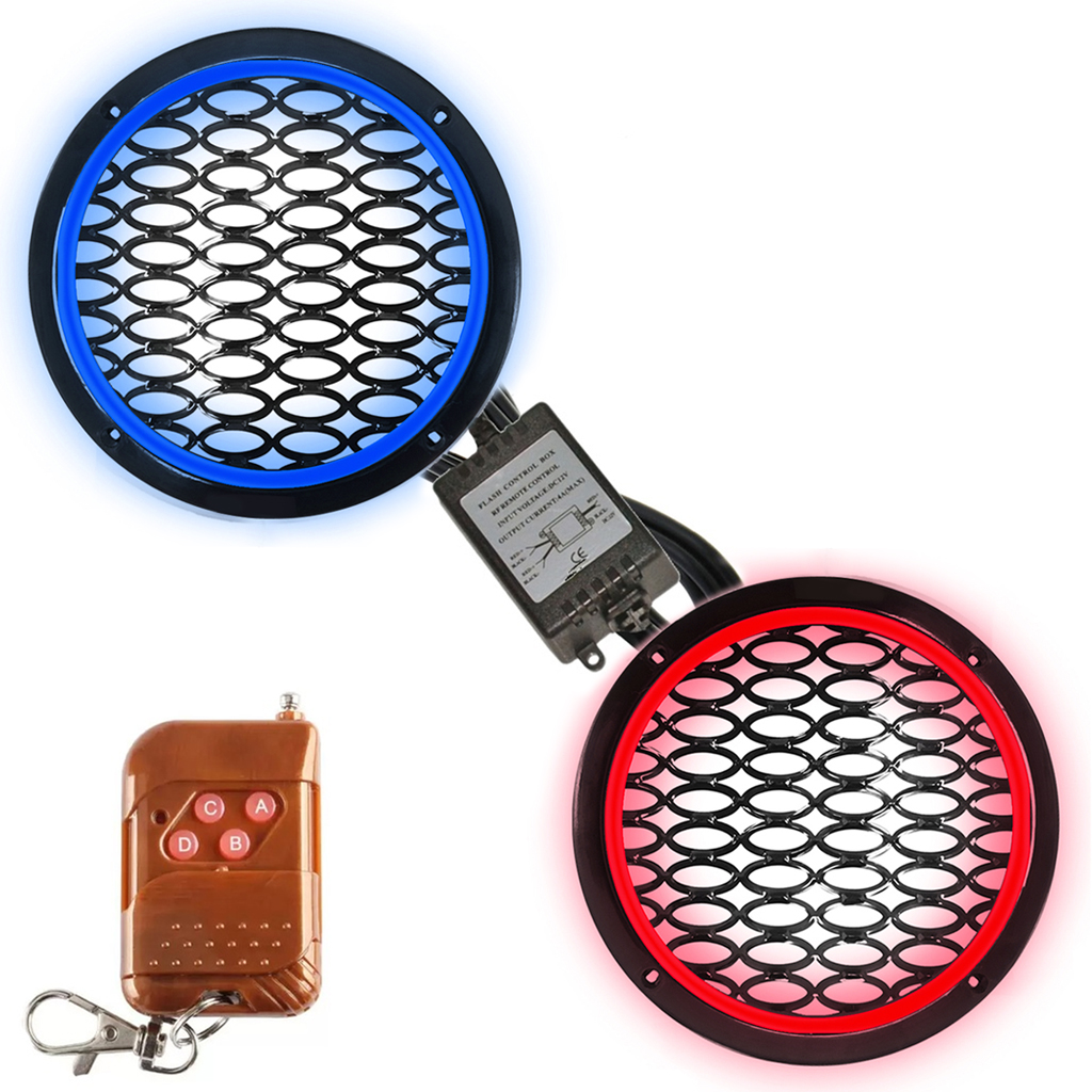 Çakar Ledli 20cm Hoparlör Kapak Mavi Kırmızı 2 Adet Poke PK-5605