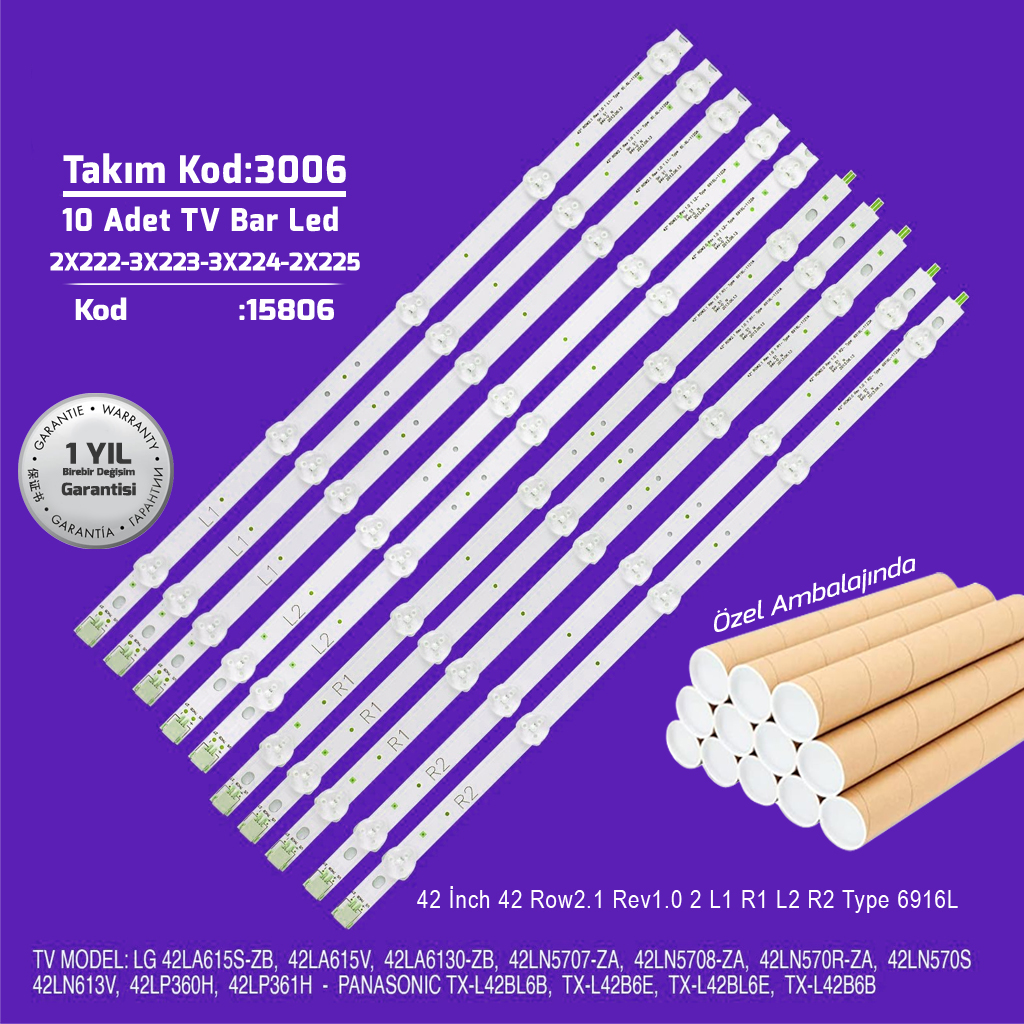 42'' 42 Row2.1 Rev1.0 2 L1 R1 L2 R2 Type 6916L 1318A 1520A 1521A 1508A 10adet Bar Led