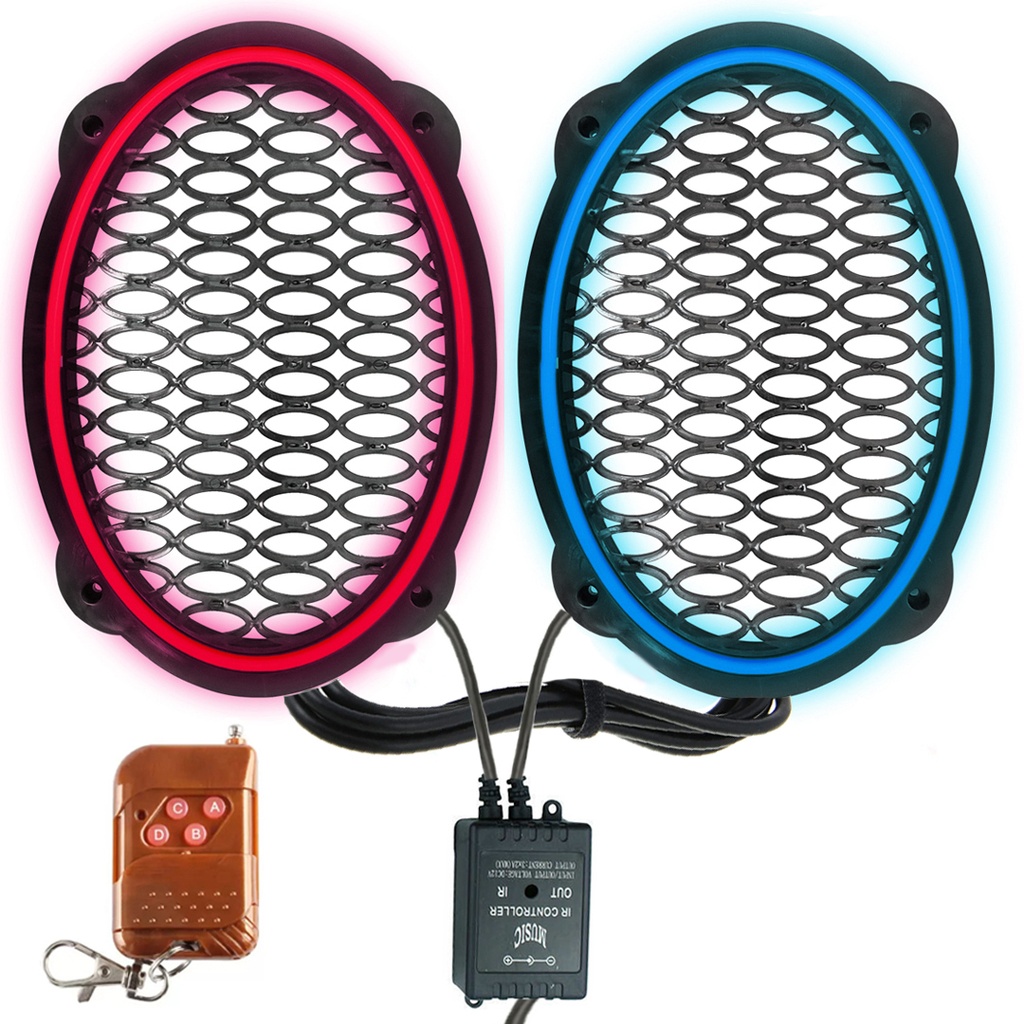 Çakar Ledli Oval Hoparlör Kapak Mavi Kırmızı 2 Adet Poke PK-5607