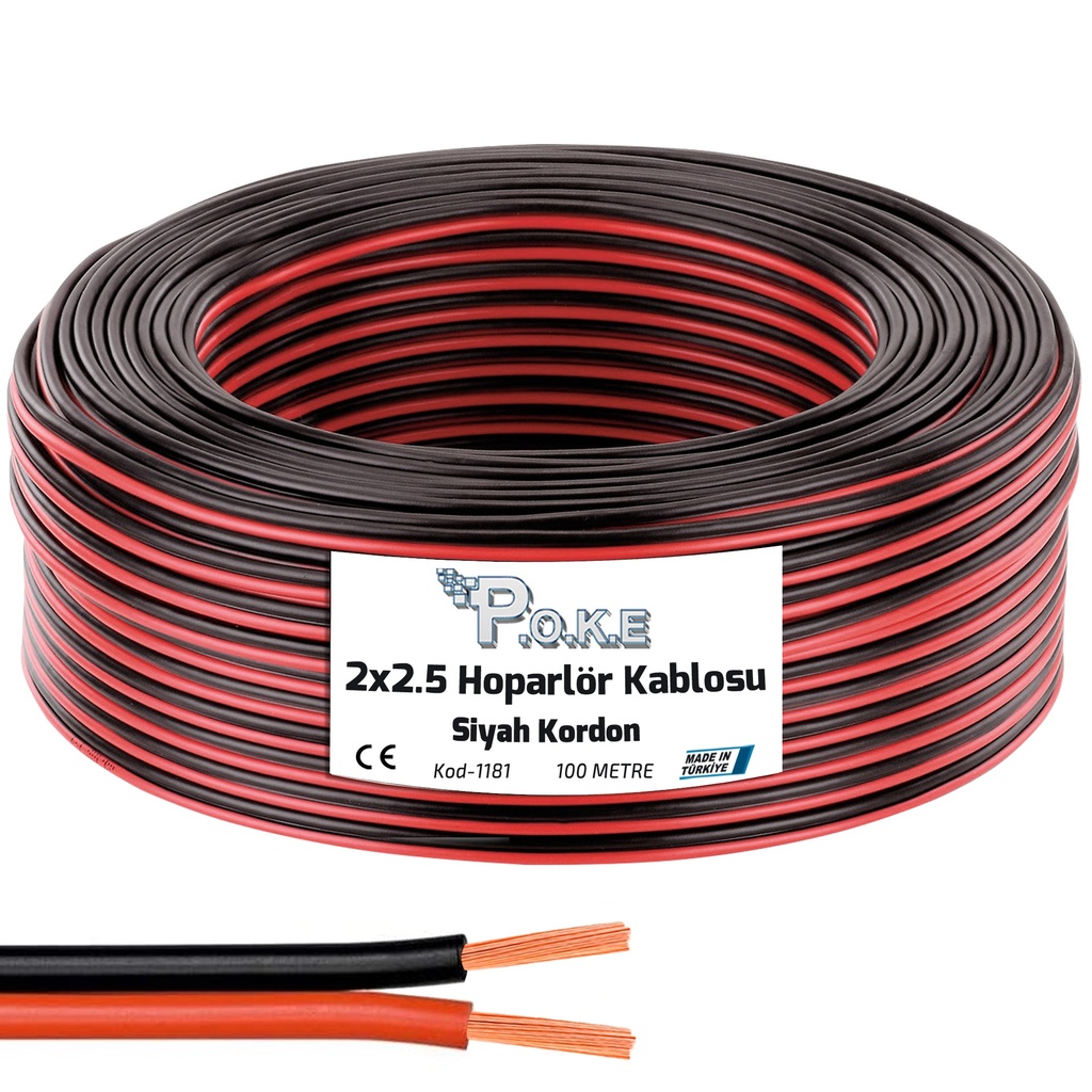 2x2.5 Hoparlör Kablosu Siyah Kordon 100mt Poke PK-1181 R1