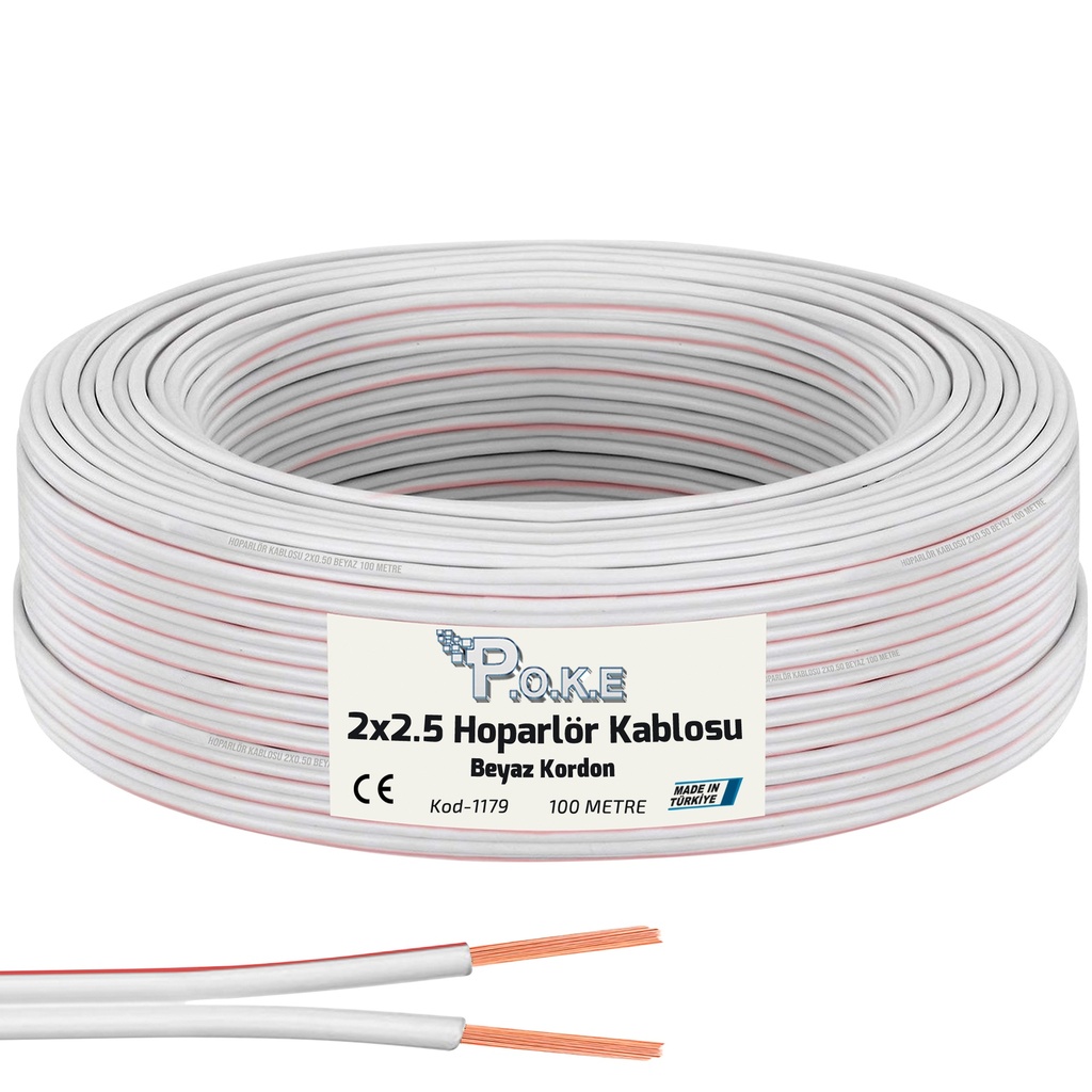 2x2.5 Hoparlör Kablosu Beyaz Kordon 100mt Poke Pk-1179