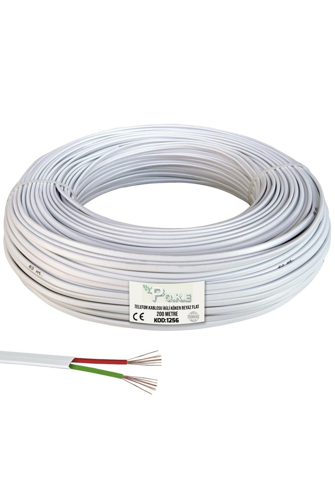 Köken Telefon Kablosu İkili Beyaz 200mt Poke Pk-1256