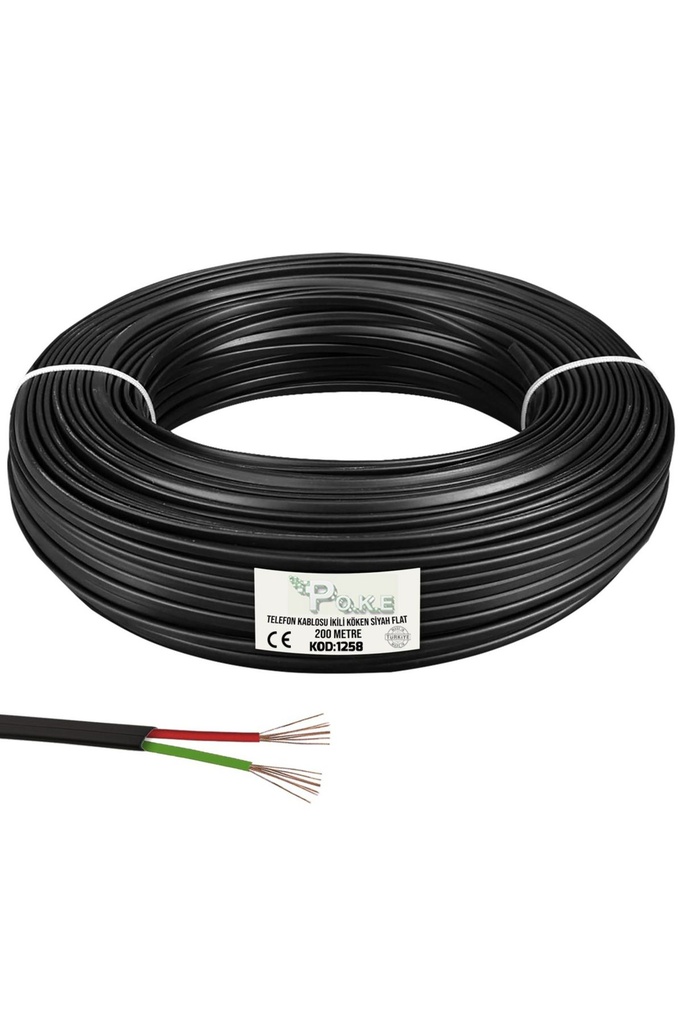 Köken Telefon Kablosu İkili Siyah 200mt Poke Pk-1258