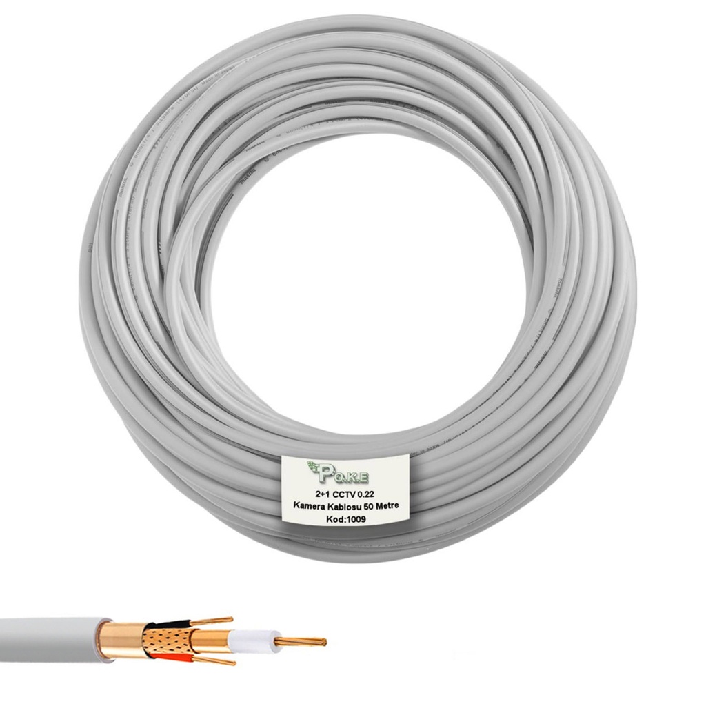 2+1 CCTV 0.22 Kamera Kablosu 50mt Poke Pk-1009