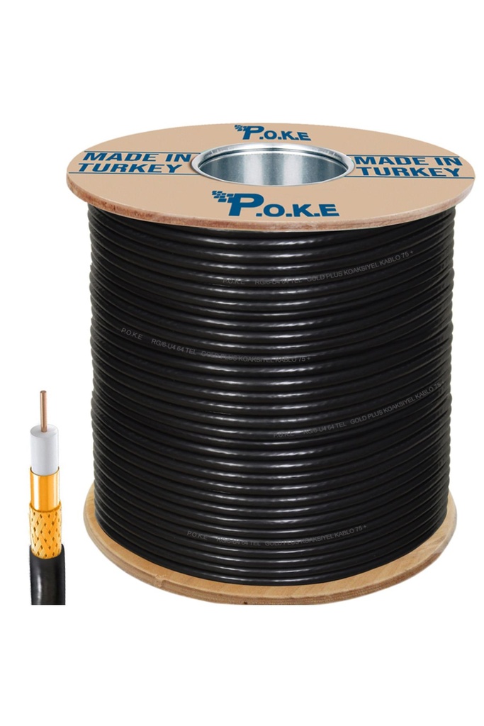 Anten Kablosu Gold RG6/U4 64Tel 1.02 300mt Siyah Poke PK-1374