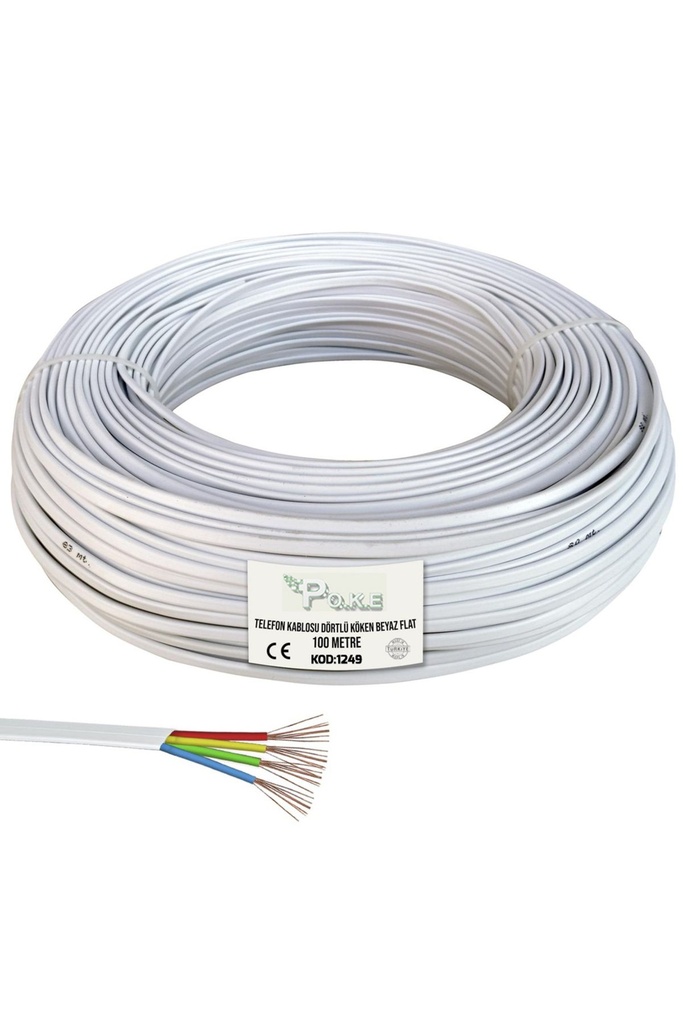 Telefon Kablosu Dörtlü Köken Beyaz 100mt Poke Pk-1249