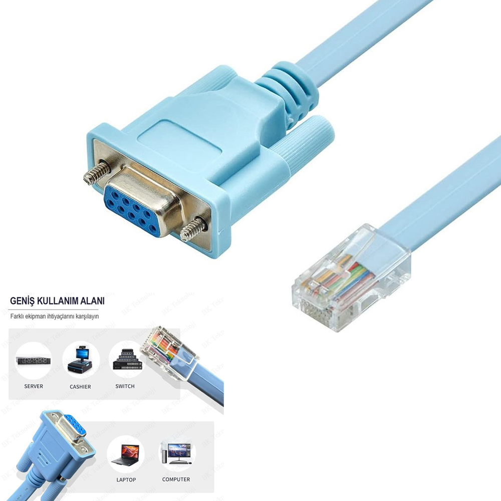 RS232 Db9 To RJ45 Ethernet Seri Ağ Yönlendirici Konsol Kablosu 1.5m Poke PK-4138