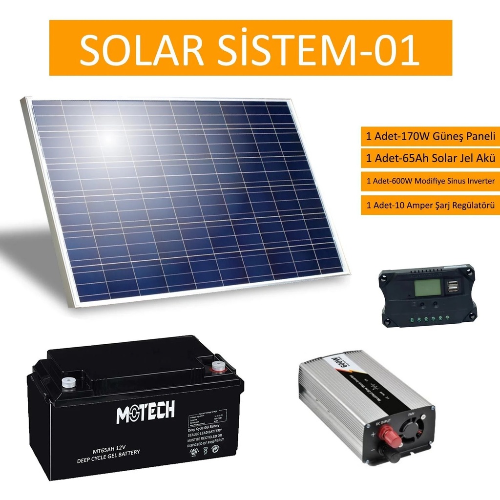 Solar Paket 01- Tv Paketi 1x 170w Panel 1x 65a Akü (Kargo Alıcı Öder)