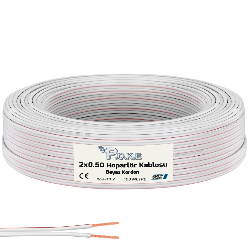 2x0.50 Hoparlör Kablosu Kordon Beyaz 100mt Poke Pk-1162