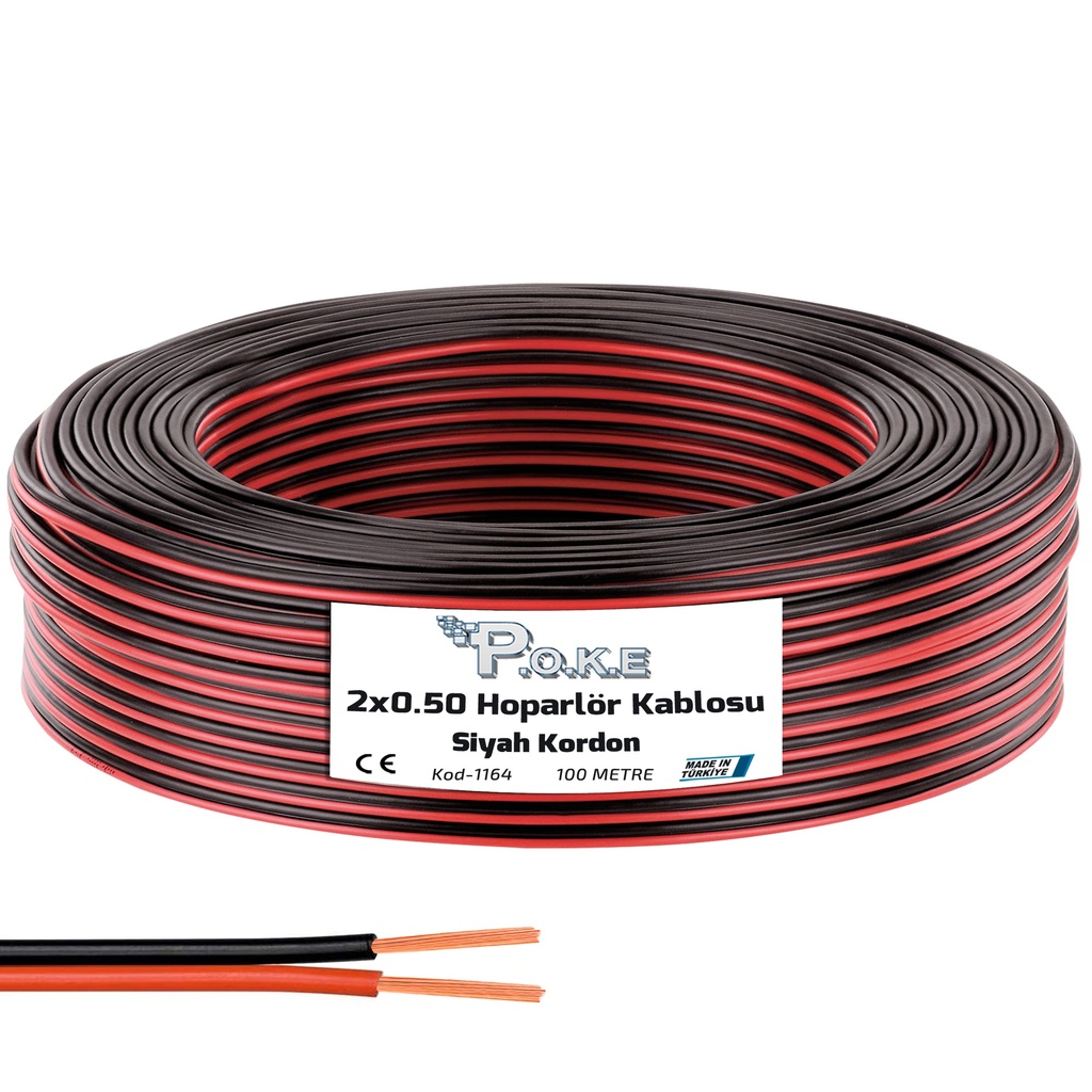 2x0.50 Hoparlör Kablosu Siyah Kordon 100mt Poke Pk-1164