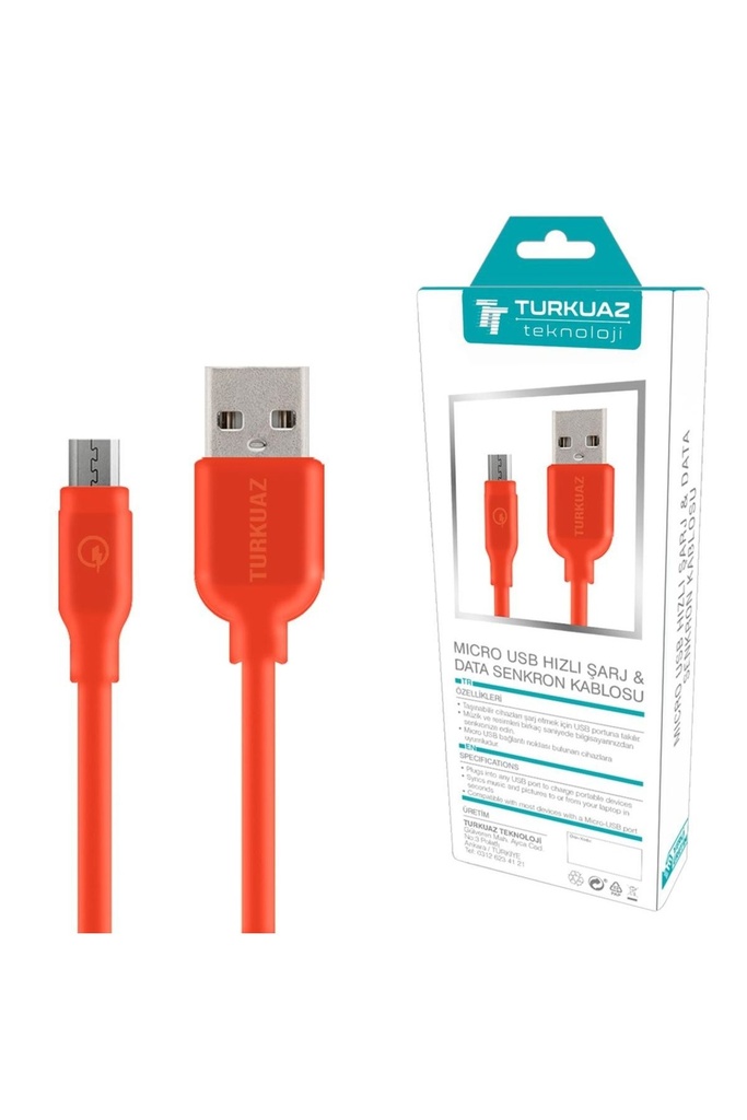 Micro Şarj Kablosu 2.4a 100cm Turkuaz