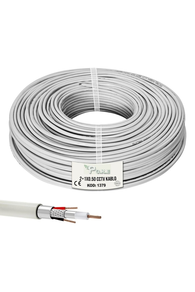 2+1 CCTV 0.50 Kamera Kablosu 30mt Poke PK-1379