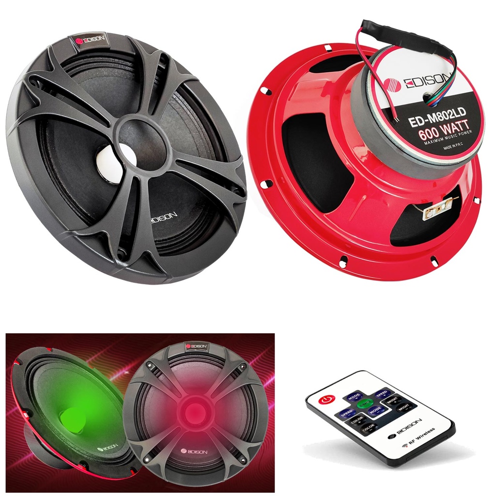 Oto Midrange 20cm RGB Işıklı 600W 2 Adet Edison ED-M802LD  