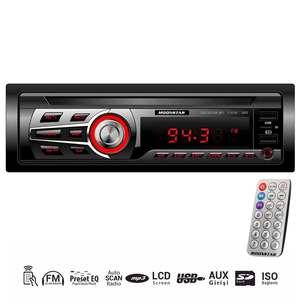 Oto Teyp 4x50w Siri Sesli Komut Aplikasyon Bt 2usb Sd Fm Aux Moonstar Bms-2802 