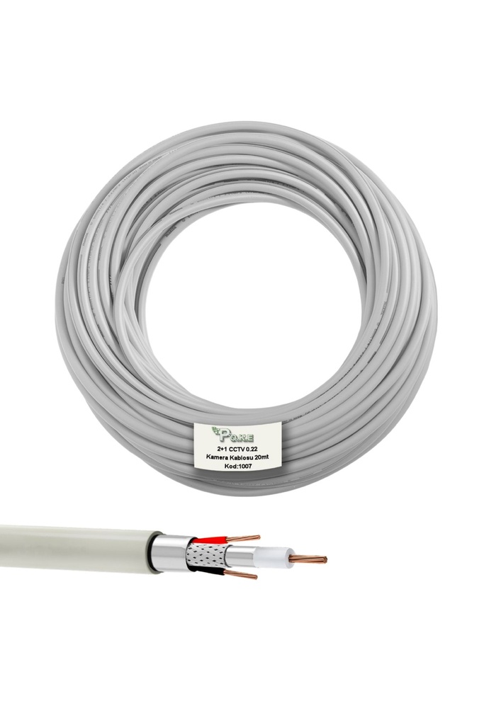 2+1 CCTV 0.22 Kamera Kablosu 20mt Poke Pk-1007
