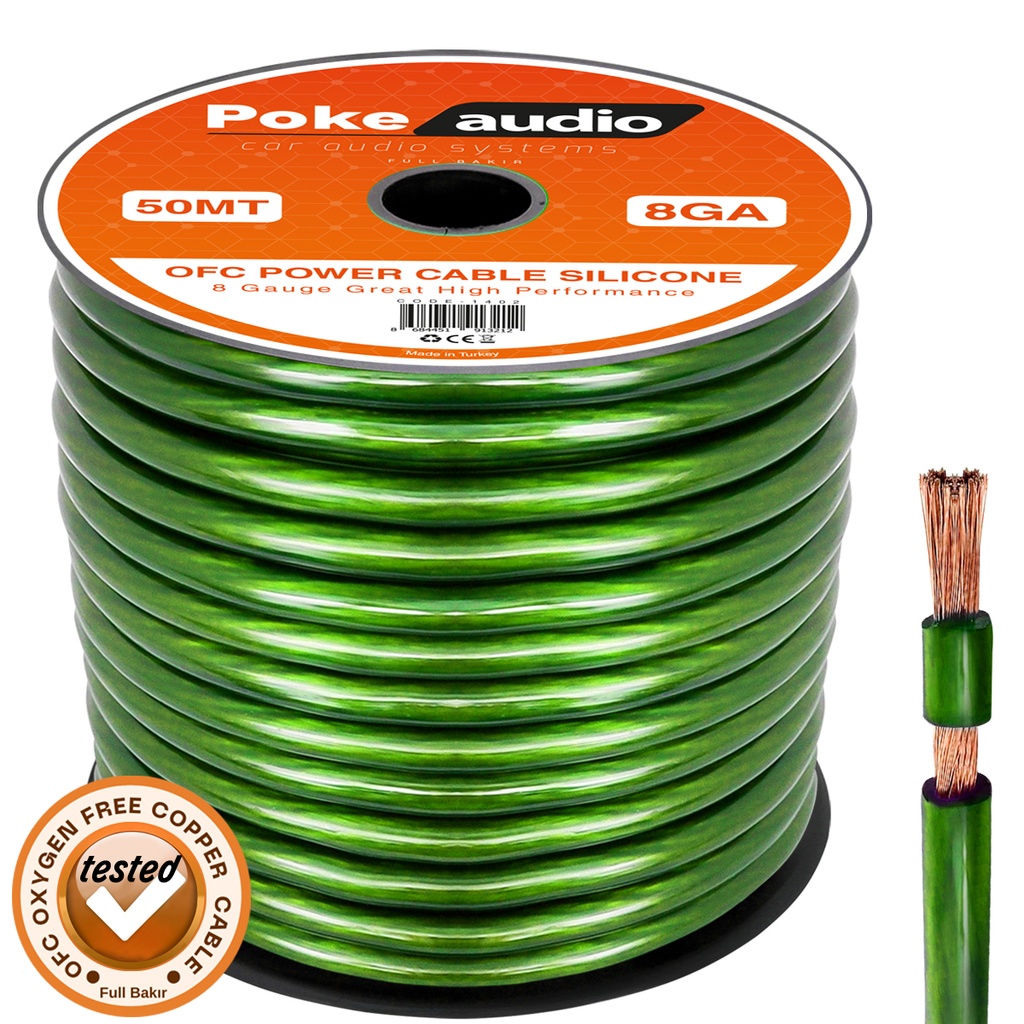 8GA OFC Bakır Oto Anfi Power Kablo Silikon 50mt Poke PK-1402