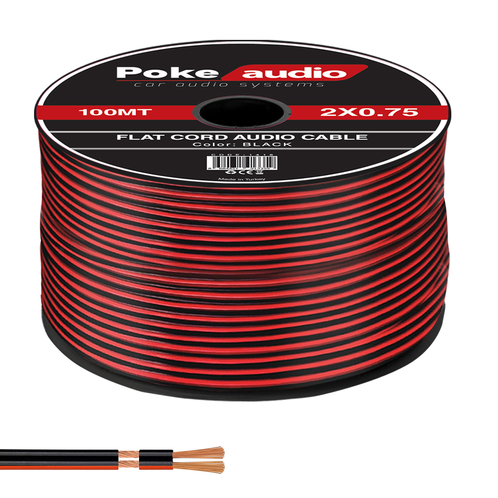2X0.75 Hoparlör Kablosu Kordon Makaralı Siyah 100mt Poke PK-1416
