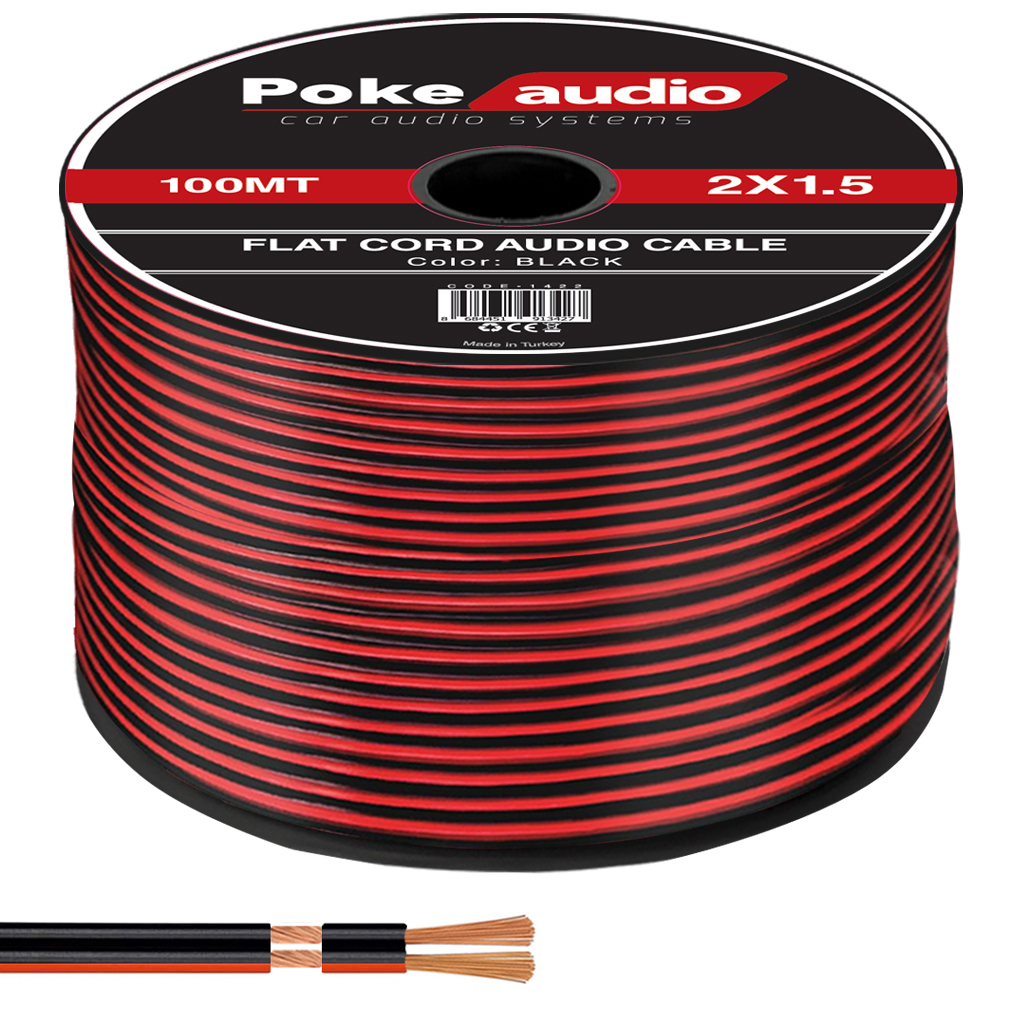 2X1.5 Hoparlör Kablosu Kordon Makaralı Siyah 100mt Poke PK-1422