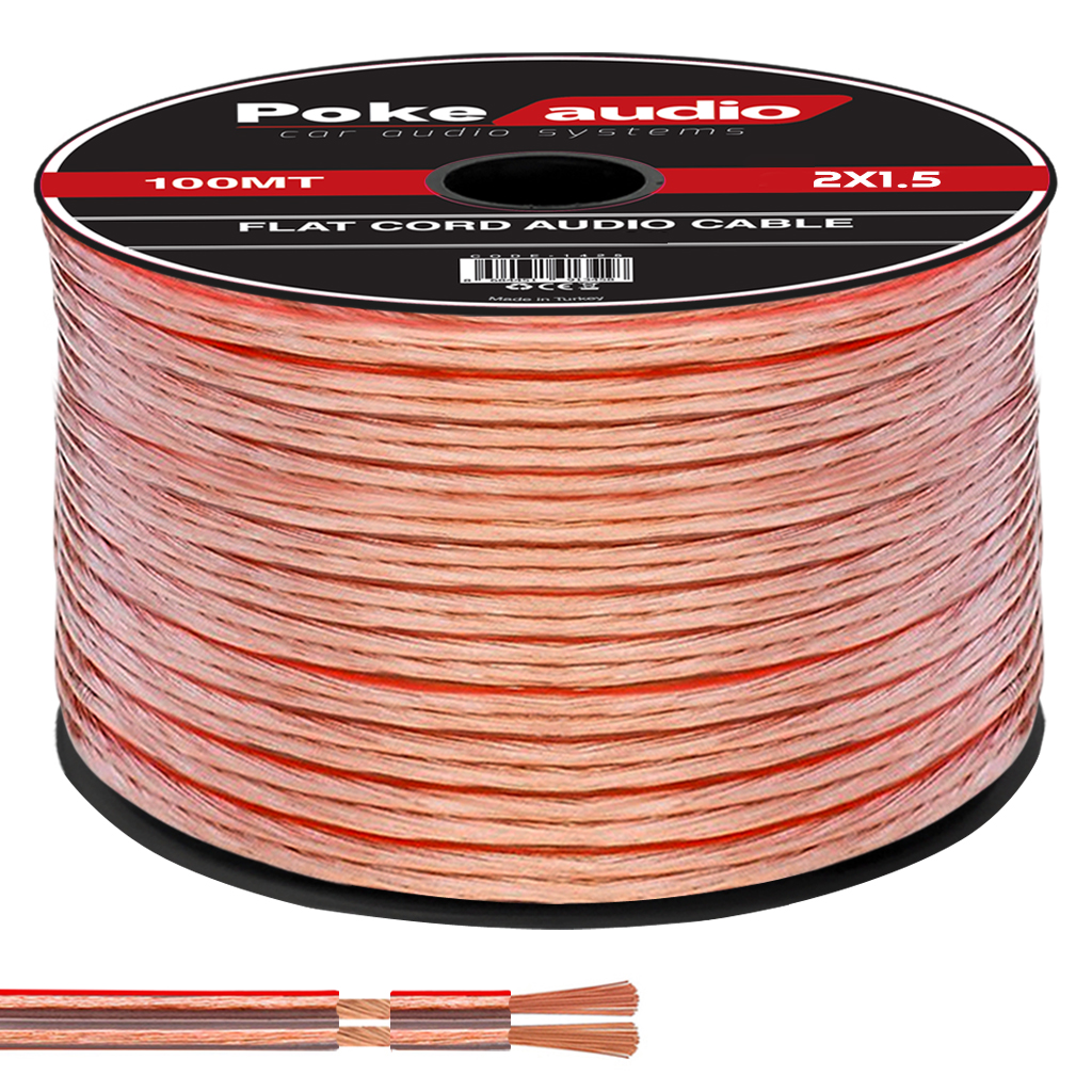 2X1.5 Hoparlör Kablosu Kordon Şeffaf 100mt Poke PK-1424