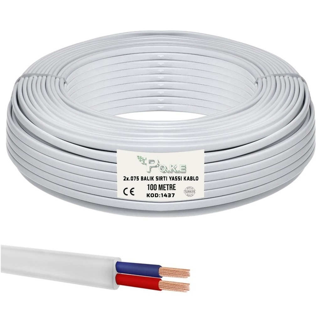 2x0.75 TTR Balık Sırtı Yassı Kablo Beyaz 100mt Poke Pk-1437