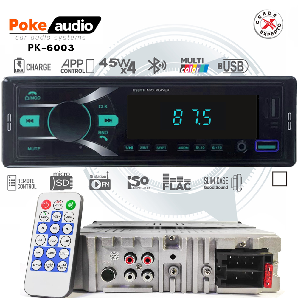 Oto Teyp 4x45 Watt Bluetooth 2xUSB Şarjlı Fm APP Poke PK-6003 