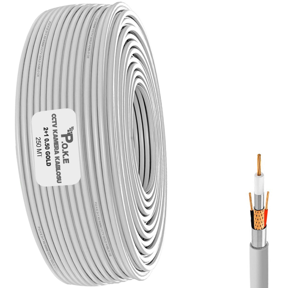 2+1 CCTV 0.50 Kamera Kablosu 250mt Poke PK-1020