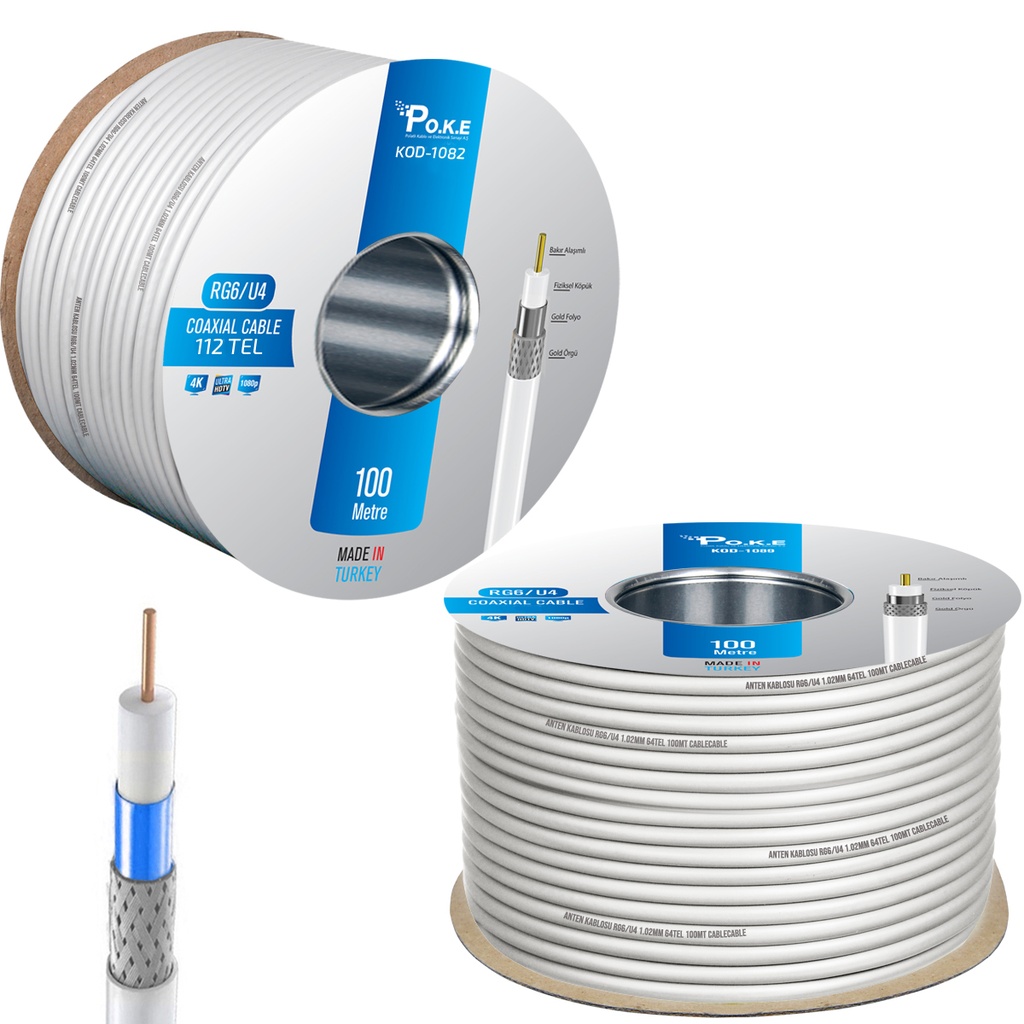 Anten Kablosu RG6/U4 112Tel 1.02 100mt Poke PK-1082