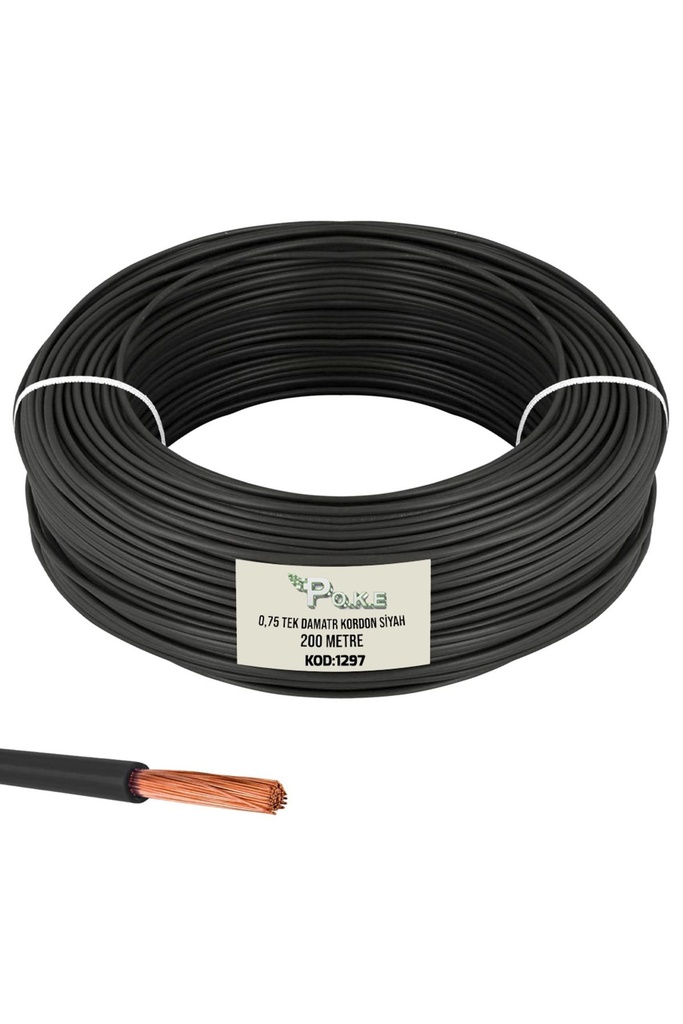 0.75 NYAF Tek Damar Kablo Siyah 200mt Poke PK-1297