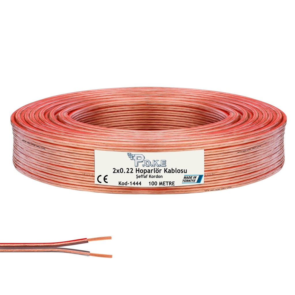 2x0.22 Hoparlör Kablosu Şeffaf Kordon 100mt Poke Pk-1444