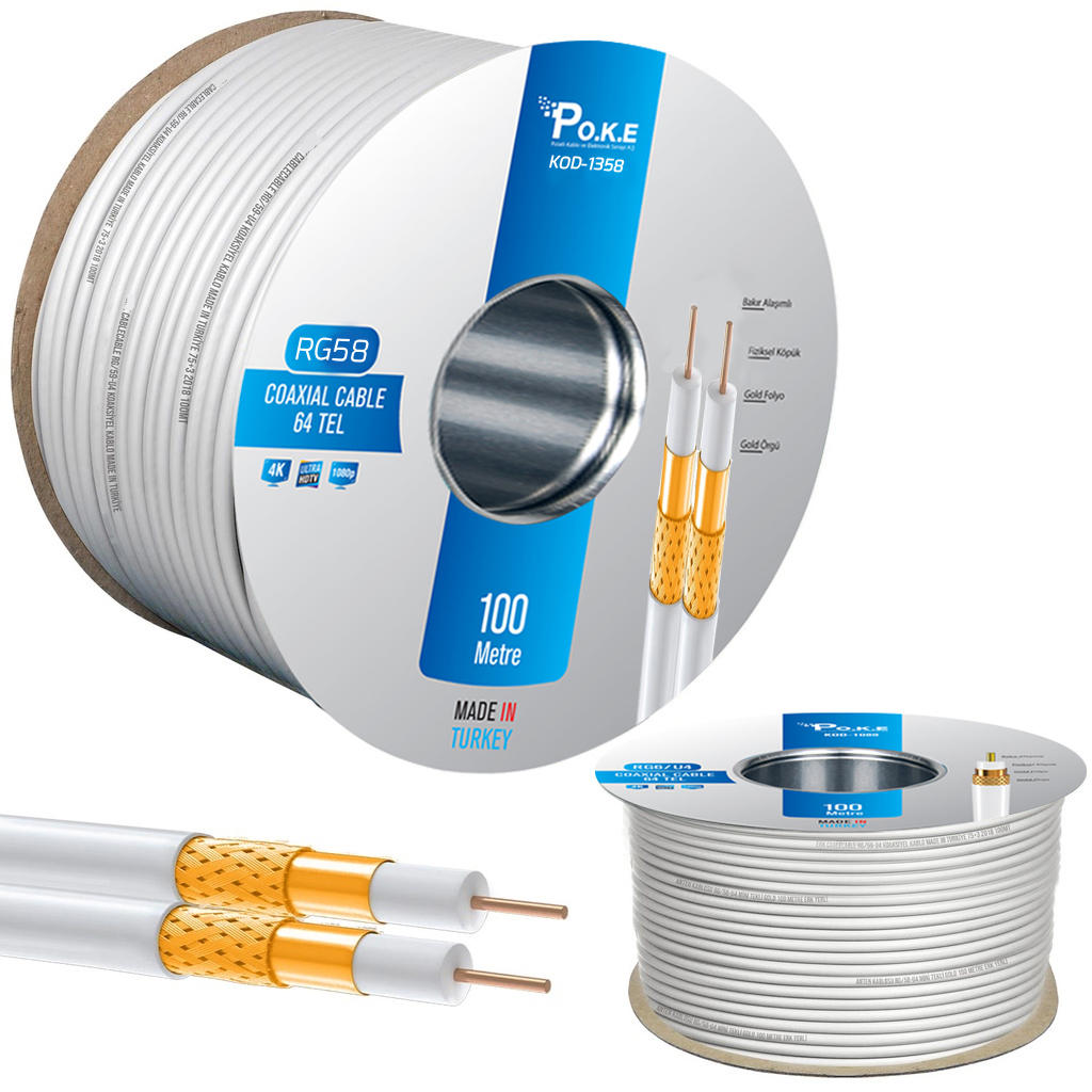 Anten Kablosu RG58/U4 Mini Çiftli Gold 100mt Poke PK-1066