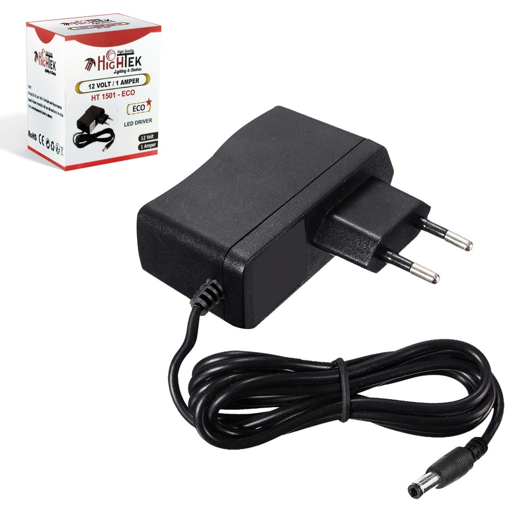 Adaptör 12v 1a Plastik Kasa Hightek HT-1501