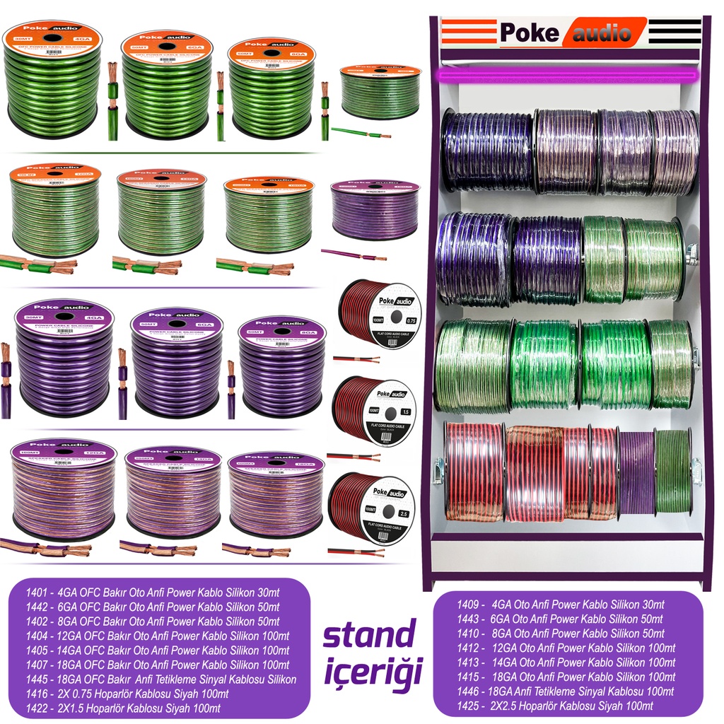 Oto Anfi Kablo Takımı Stand 7 Adet Bakır 10 Adet Bakır Kaplama PK-1448
