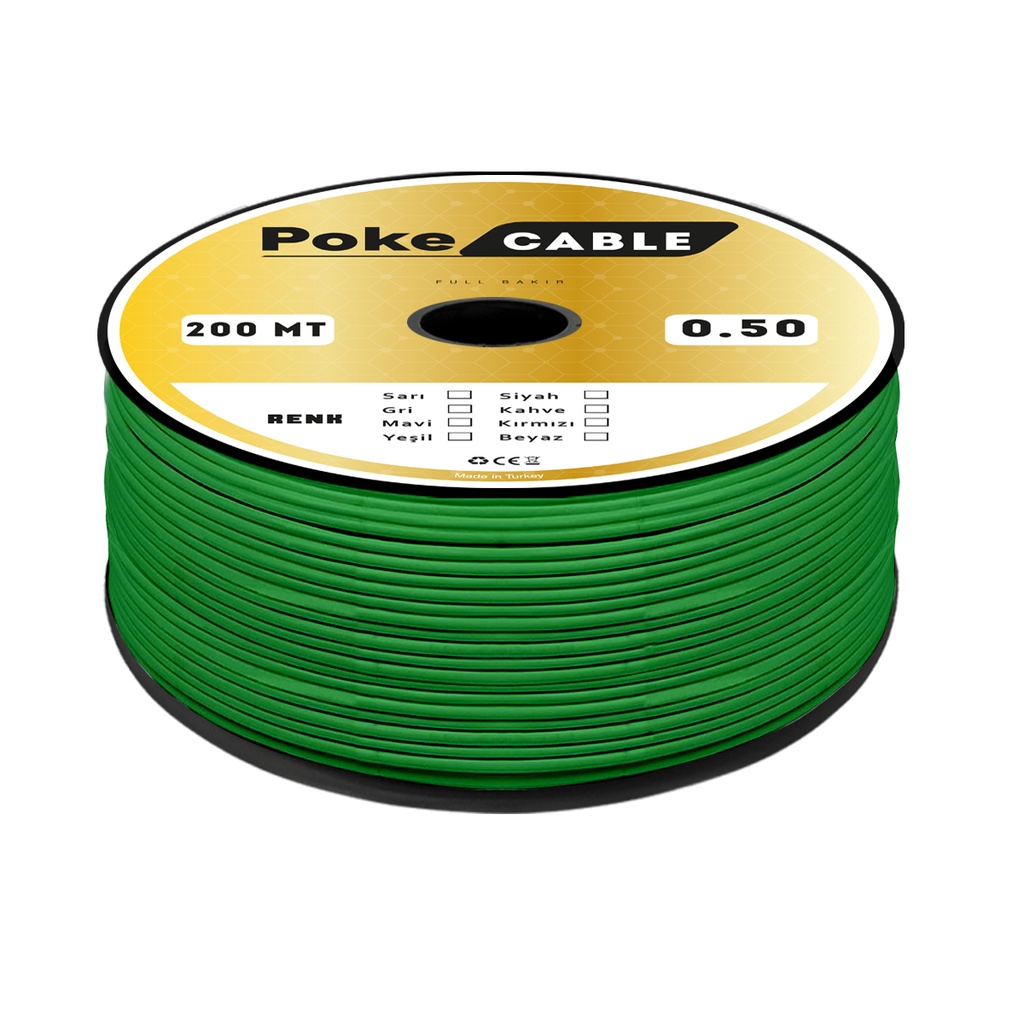 0.50 NYAF Bakır Kablo CU Yeşil 200mt Poke PK-1457