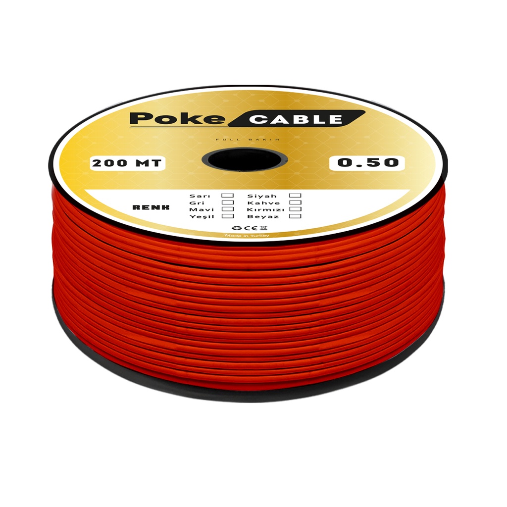 0.50 NYAF Bakır Kablo CU Kırmızı 200mt Poke PK-1460