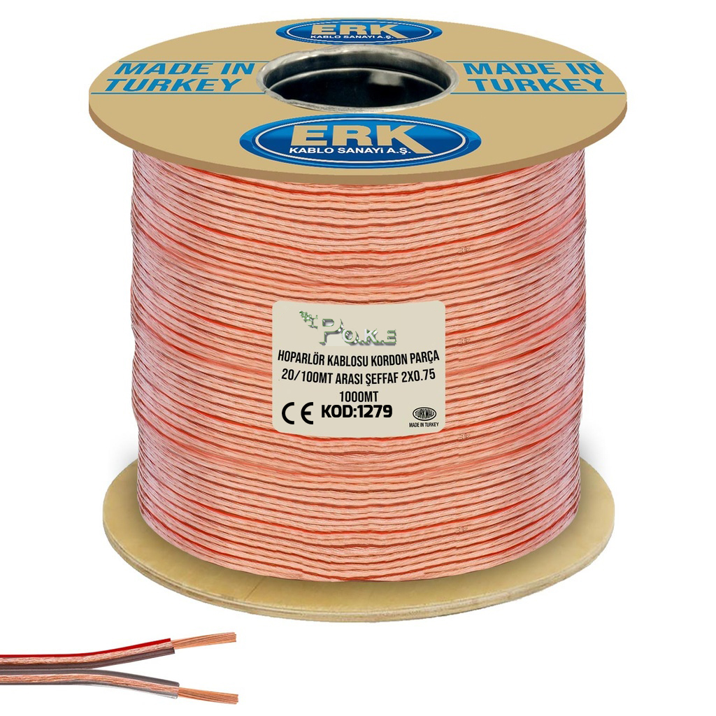 2x0.75 Parça Hoparlör Kablosu Mavi Yeşil Şeffaf 1000mt Poke Pk-1279