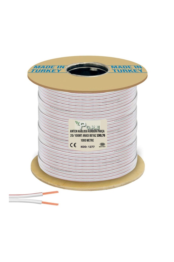 2x0.75 Parça Hoparlör Kablosu Beyaz 1000mt Poke Pk-1277