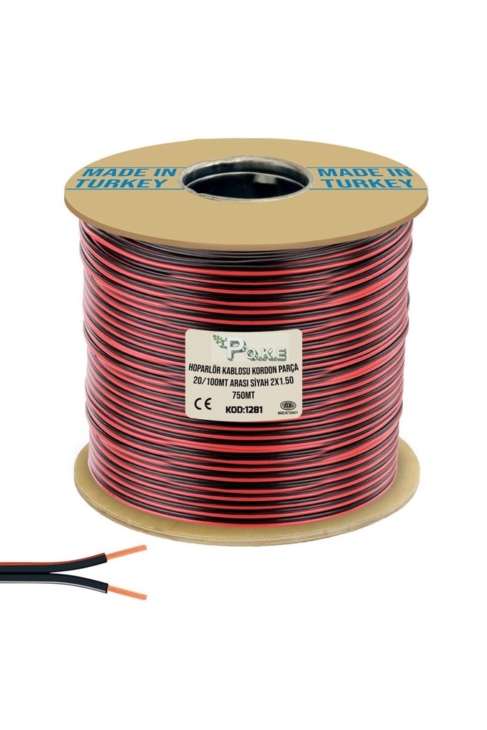2x1.5 Parça Hoparlör Kablosu Siyah 750mt Poke Pk-1281