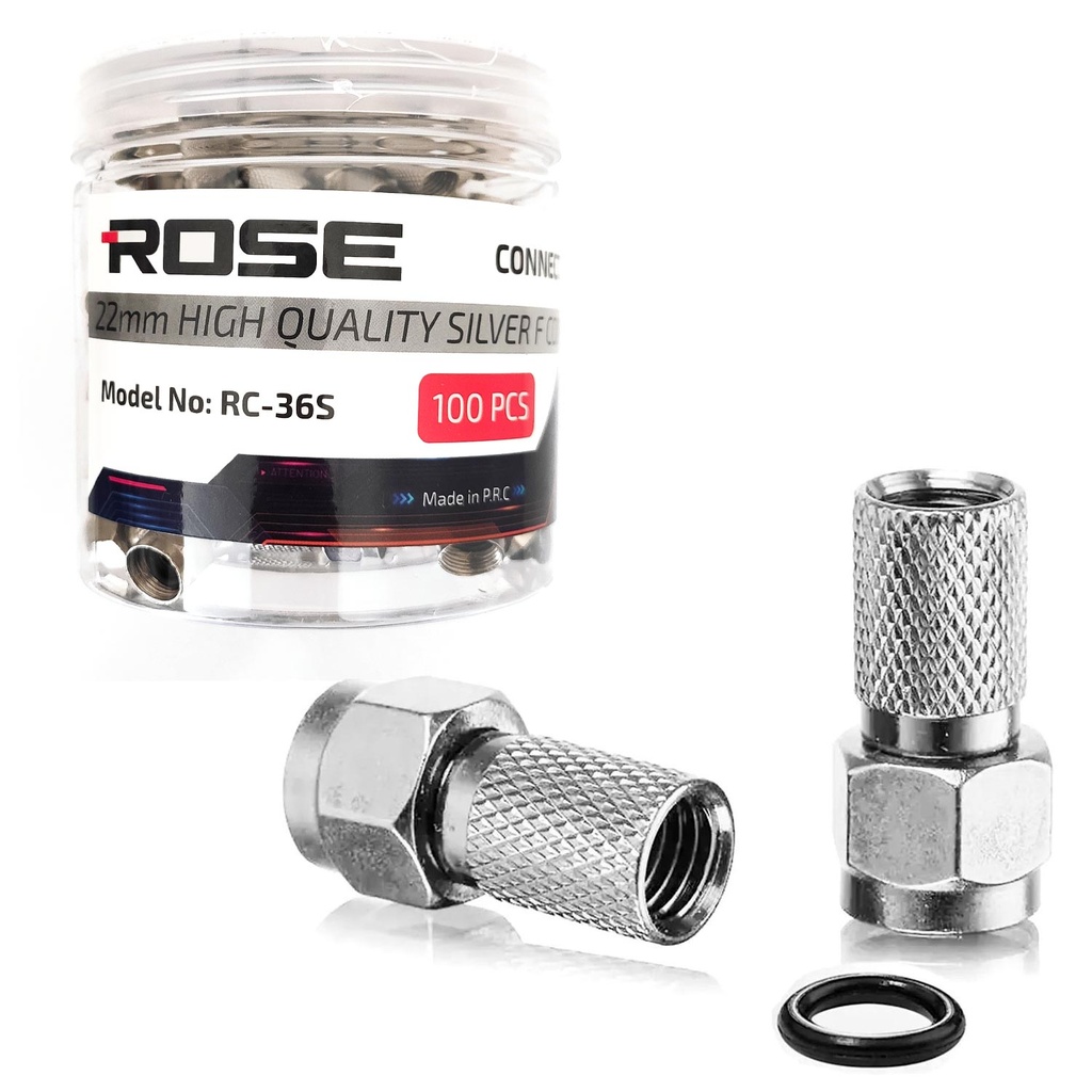 RG6 F Konnektör Contalı Premium 22mm 100 Adet Rose RC-36S