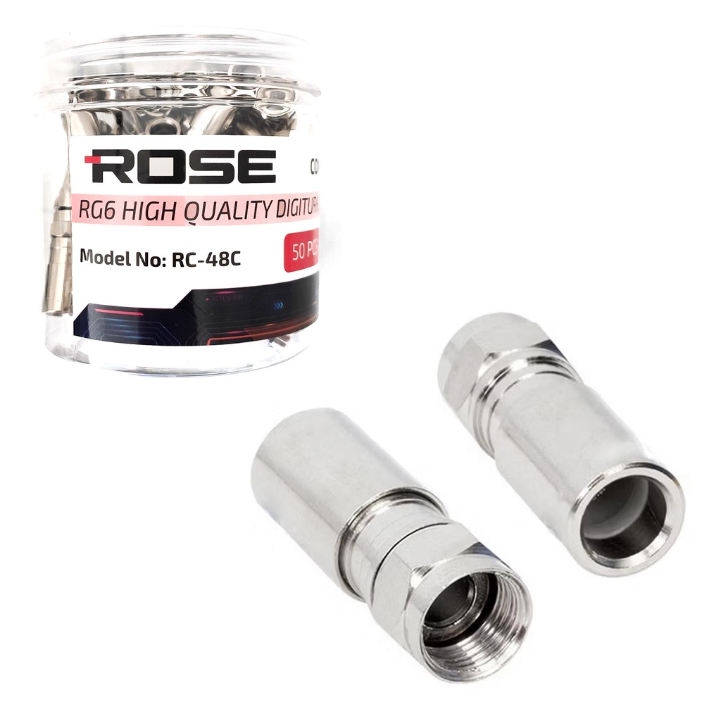 RG6 F Konnektör Bakır Sıkmalı 50 Adet Rose RC-48C